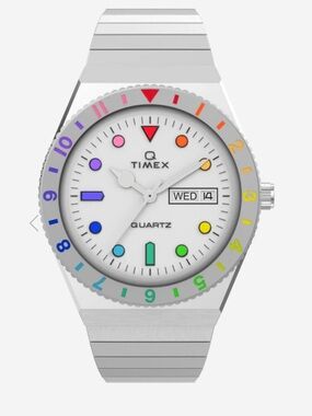 New Q Timex Rainbow Stainless Steel Watch